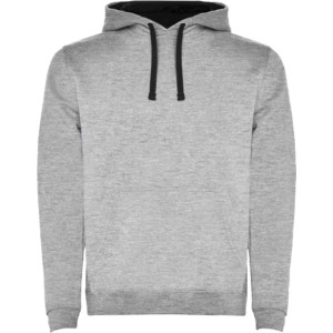 Roly Urban gyerek kapucnis pul�ver, Marl Grey, Solid black